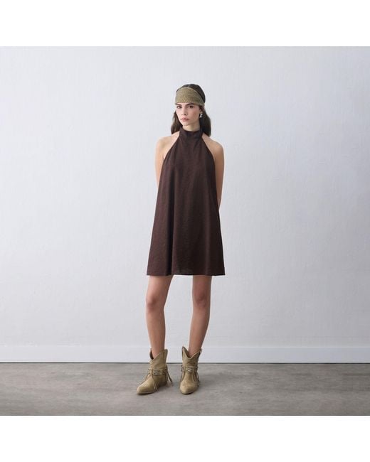 Thisisu Collection Brown Nysa Halter-Neck Jacquard Mini Dress