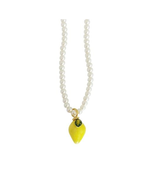 POPORCELAIN Metallic Mini Porcelain Lemon Swarovski Pearl Necklace