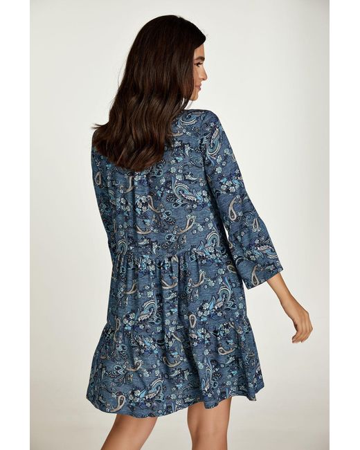 Conquista Blue Paisley Print A Line Dress