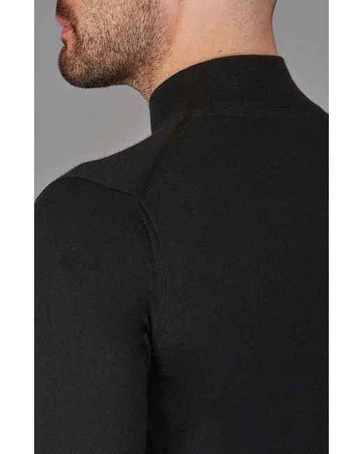 Paul James Knitwear Black Superfine Riccardo Merino Silk Mock Turtle Neck Jumper for men