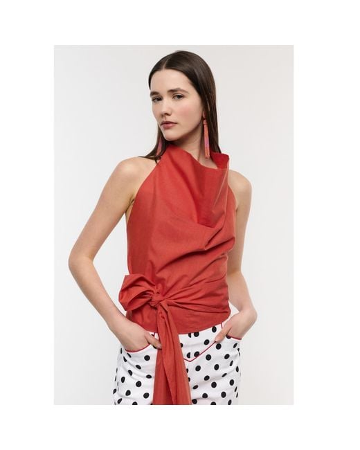 Mirimalist Red Azur Top Linen