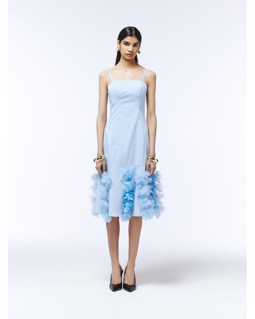 Sour Figs Blue Watercolour-Edge Floral Appliqué Midi Slip Dress