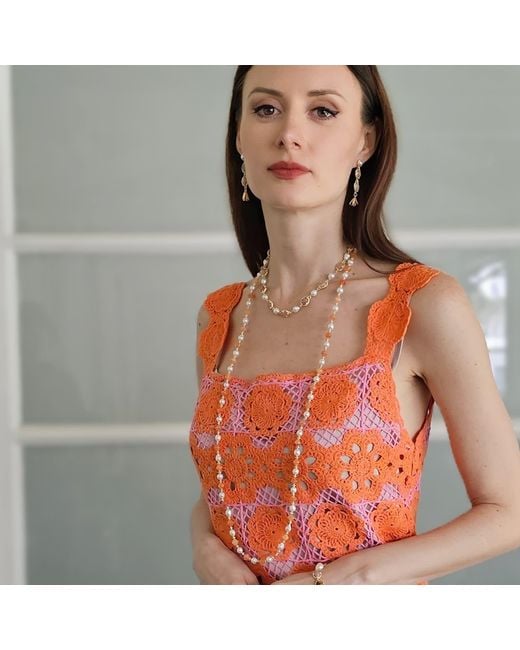 Farra Metallic Freshwater Pearls With Jade Long Necklace