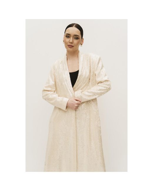 Roqaia Fashion House Natural Neutrals Moon Jacket — Off Long Glitter