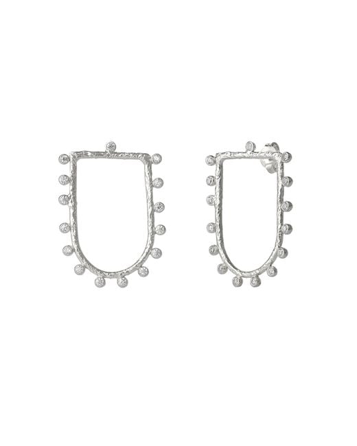 Spero London Metallic Sterling Shield Crown Natural Textured Earrings