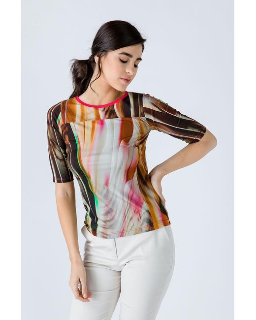 Conquista Orange Fitted Print Top