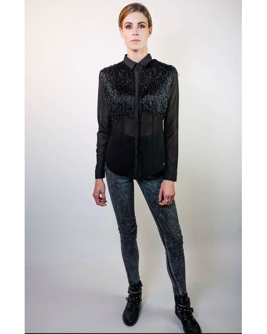 Any Old Iron Blue Beaded Fringe Shirt
