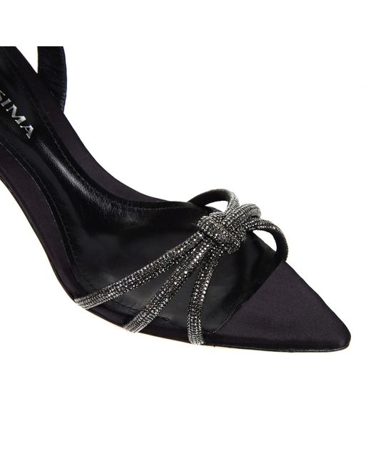 Ginissima Black Daisy Crystals And Satin Sandals Low Heel