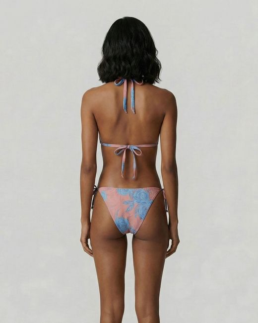 Lords of Harlech Blue Raquel Monstera Floral Coral Bikini Top