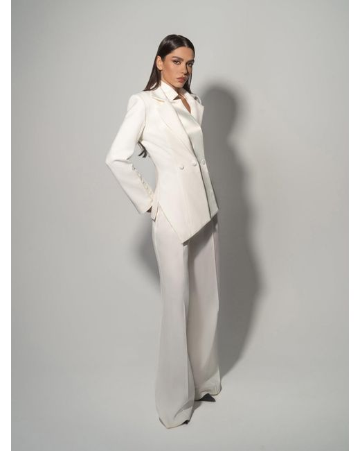 Tia Dorraine White Modern Power Asymmetric Tailored Blazer