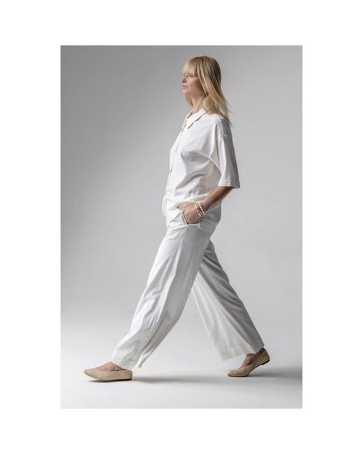 Oh!Zuza White Neutrals Meryl Linen Viscose Pyjama Set Wide Trousers