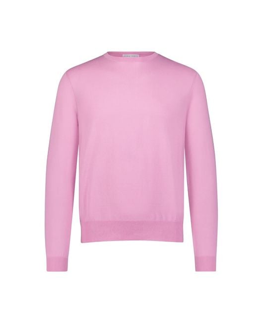 George Patrick Pink Flamingo Crewneck Cashmere Sweater for men