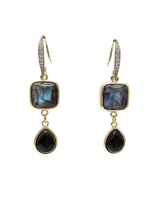 Farra Blue Labradorite With Teardrop Obsidian Earrings