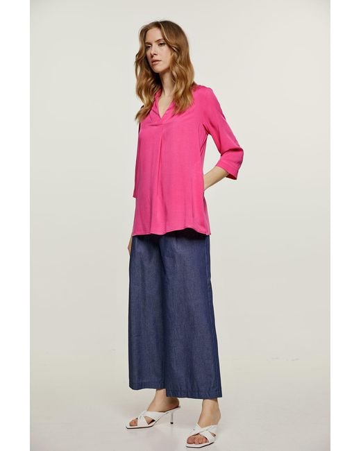 Conquista Pink Relaxed Viscose V-Neck Blouse