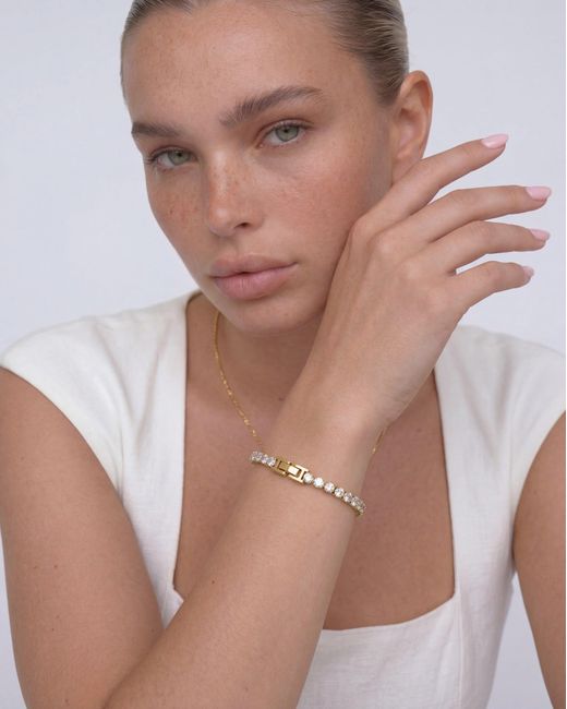 Elk & Bloom Metallic Dainty 14K Solitaire Tennis Bracelet