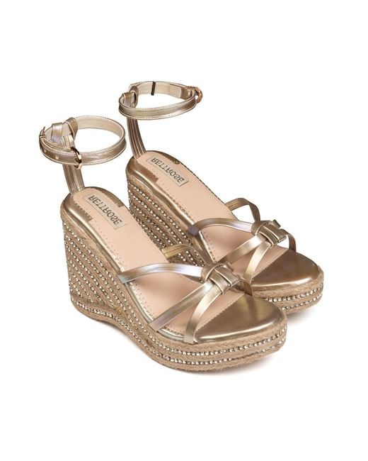 Rettrose Brown Neutrals Alani Nude Hand Embellished Luxury Wedge Shoe