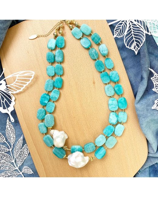 Farra Multicolor Amazonite With Baroque Double Strands Necklace