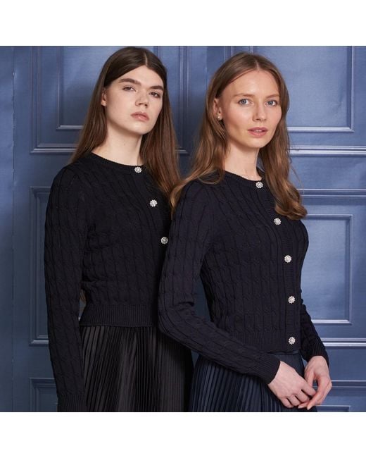 Roch Perel Blue Jewel Buttoned Cable Cardigan