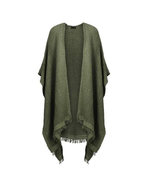 Zhenabia Green Neutrals Waffle Poncho Khaki
