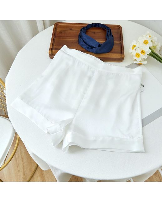 Soft Strokes Silk White Pure Mulberry Silk High-Waisted Shorts