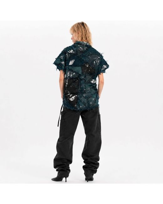 Zasta Studio Blue Wearable Ruins Shredded Denim Colored Short-Sleeve Shirt