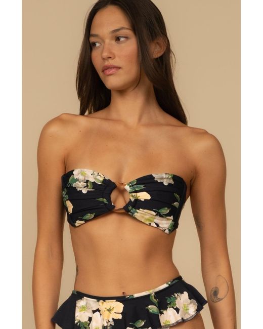 Montce Black Liz Floral Tori Ties Bandeau Bikini Top