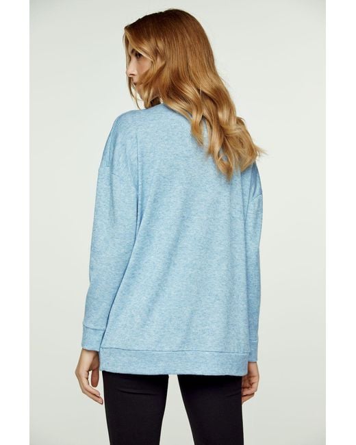 Conquista Blue Light Melange V Neck Knit Top