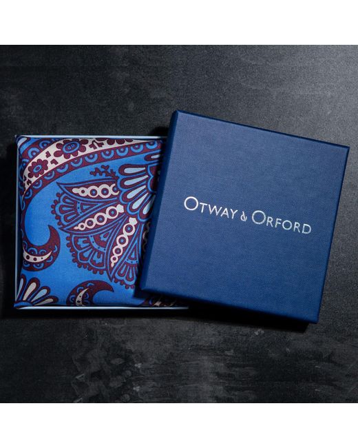 Otway & Orford Blue 'Kaleidoscope' Paisley Silk Pocket Square for men