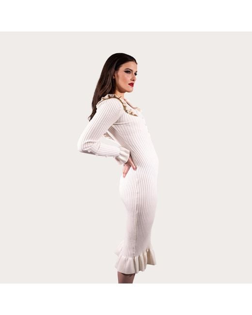 Chanel Joan Elkayam White Ruffled Detailed Knitted Dress Off