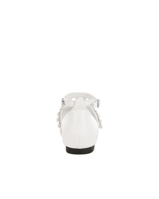 Rag & Co White Aouva Rhinestone & Pearl Ankle Strap Flat Sandals