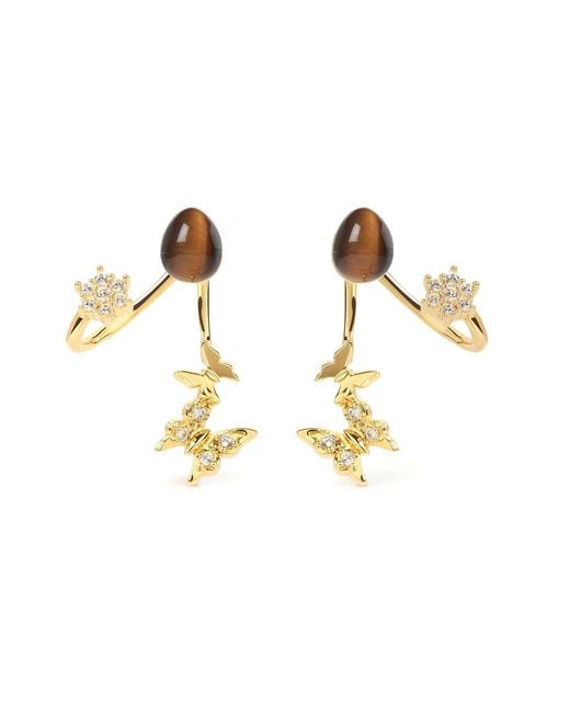 Freqnc Atelier Metallic Butterfly Earrings Tiger Eye Ear Jackets