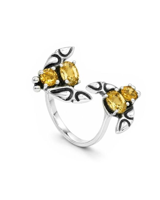Unaloe Metallic Sterling Double Fly Open Ring With Faceted Stones for men