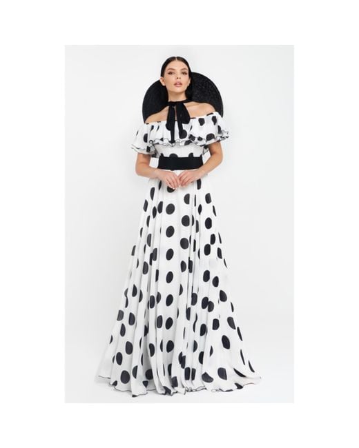 MATSOUR'I White Silk Dress Scarlett With Polka-Dot Print Maxi