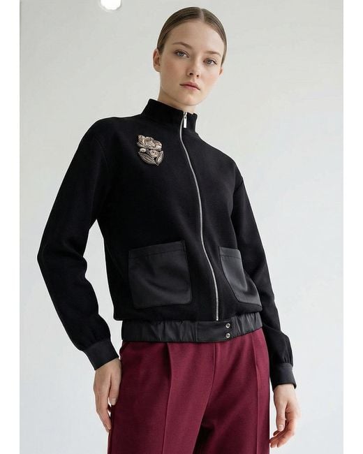 Exquise Black Stone Embellished Regular Knit Jacket