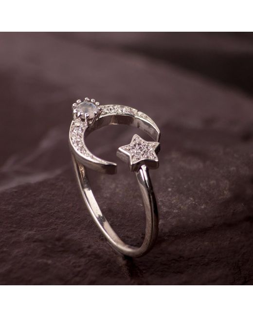 The Jewellery Store London Metallic Adjustable Ring With Star And Moon