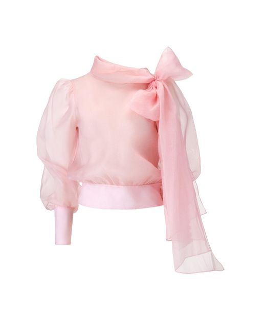 Lita Couture Pink Flawless Bow Organza Blouse