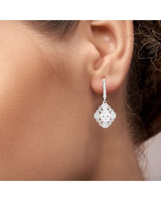 Kylie Harper White Vintage Filigree Diamond Cz Leverback Earrings