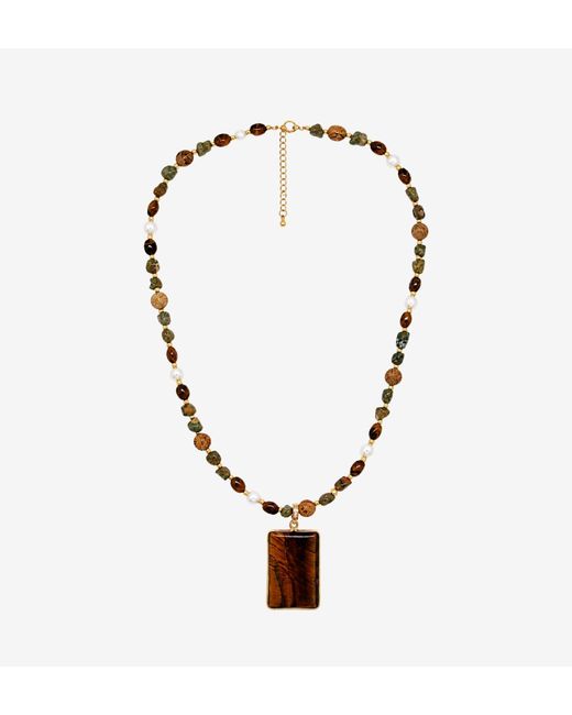 Uchi and Soto White Nekomeishi Tigers Eye & Semi-Precious Stones Necklace