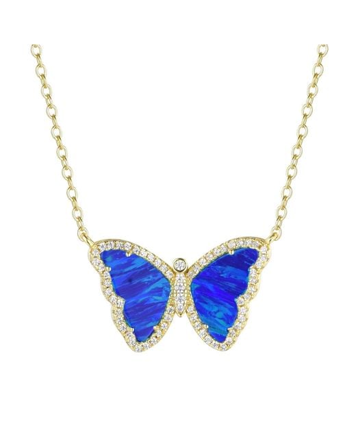 KAMARIA Blue Opal Butterfly Necklace With Stripes