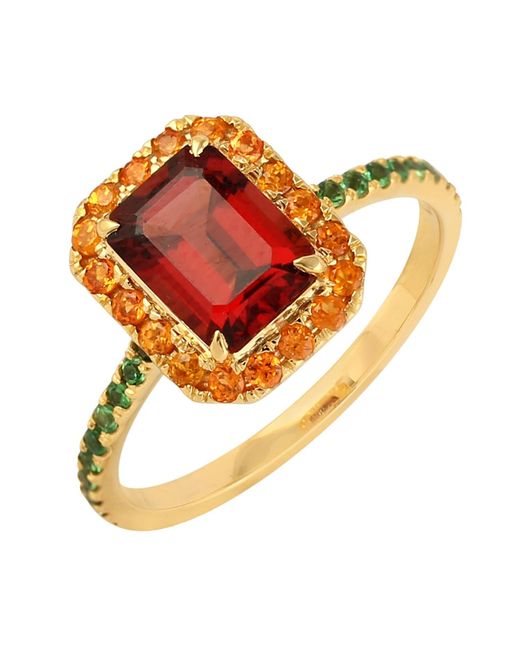 Artisan Orange 18k Yellow Gold Red Garnet Tsavorite Handmade Cocktail Ring