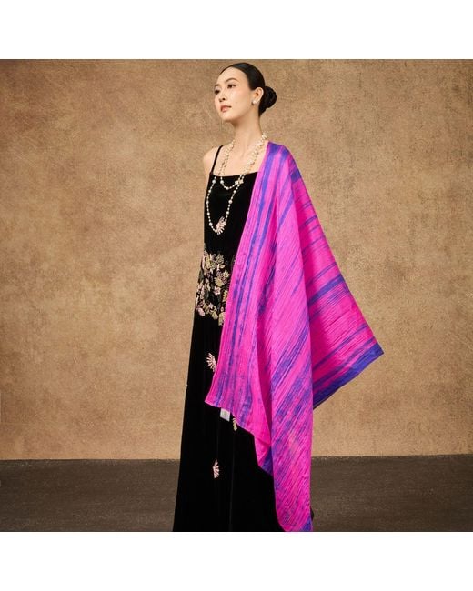 Silk and Bears Purple Fuchsia & Brushstroke Silk Scarf – Hand-Dyed Mulberry Silk Shawl, Lightweight Elegant Wrap