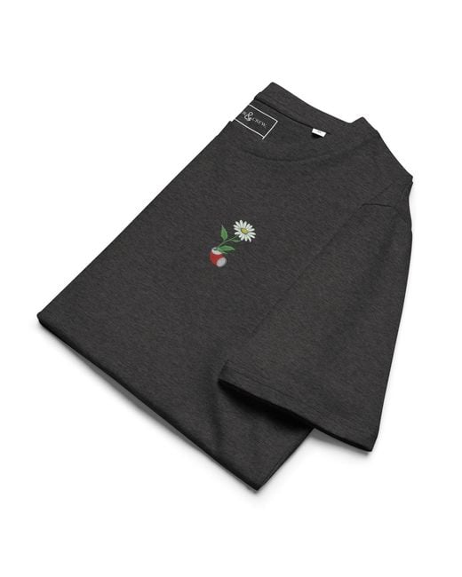 Anchor and Crew Black Heather Daisy Garden Dystopia Organic Cotton Embroidered T-Shirt for men