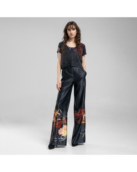 ARTISTA Blue Floral Printed Wide Leg Pants