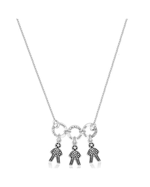 Unaloe Metallic Sterling Necklace With Three Baby Star Charms – Pavé Child Silhouette Pendants, Jewellery For