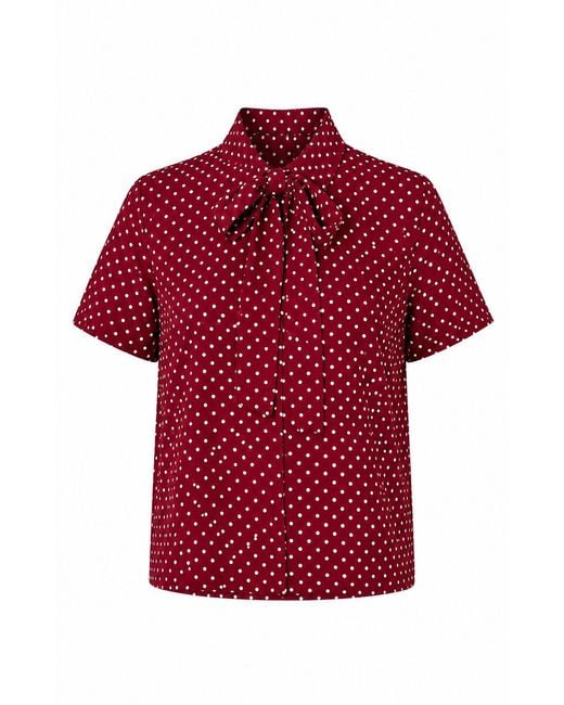 Gunda Hafner Ltd Red Polka Dot Short Sleeve Bow Shirt