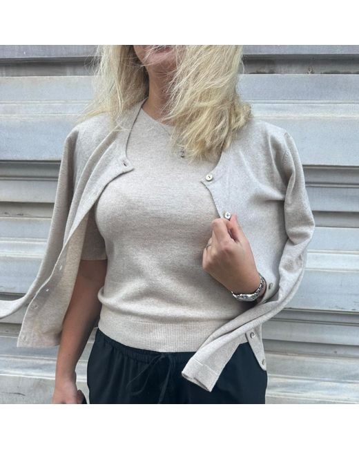 Nuvv Collection Natural Neutrals Short-Sleeve Wool & Cashmere Blend Sweater – Premium Italian Yarn
