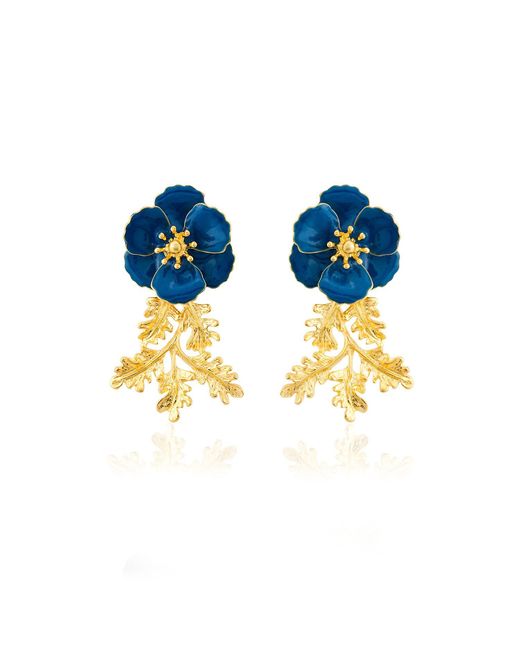 Milou Jewelry Blue Leafy Blossom Flower Earrings