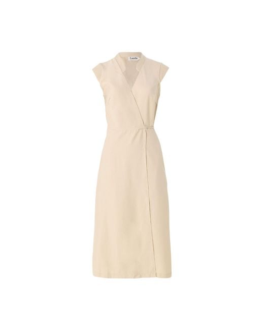 Louche Natural Neutrals Urbain Satin Back Crepe Wrap Midi Dress