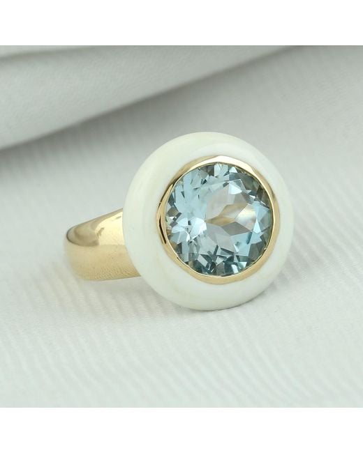 Artisan Blue 14K Enamel & Topaz Cocktail Ring
