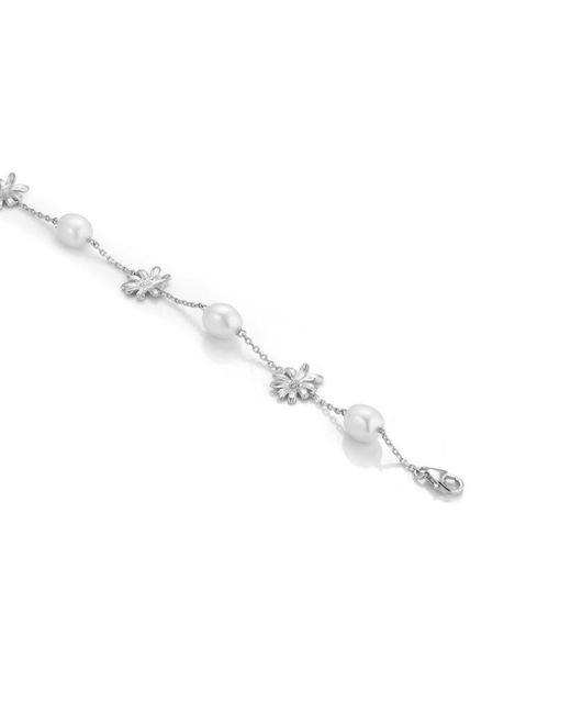 Lulu B London Metallic Daisy Flower & Pearl Chain Bracelet